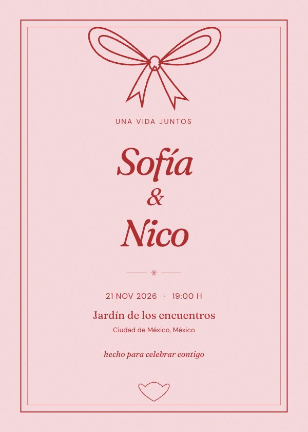 Invitación digital de boda «Amor, del bueno»: un lazo rojo para celebrar eso que los une.
