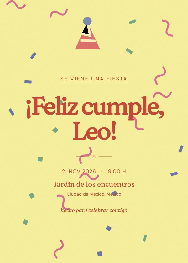 Invitación digital de cumpleaños «La vida se festeja»: color, confeti y una fiesta bien tuya.