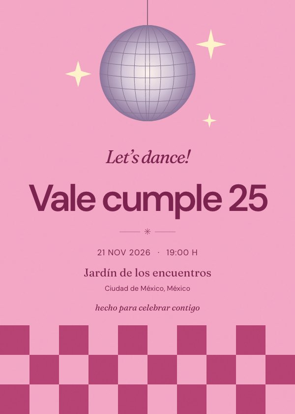 Invitación digital de cumpleaños «Hasta que salga el sol»: una bola disco. Tus personas. Cero excusas.